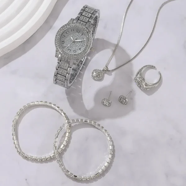 ⁦6PCS femmes montre de luxe élégant alliage montre-bracelet en cristal pour dames cadeau montre à Quartz⁩ - الصورة ⁦5⁩