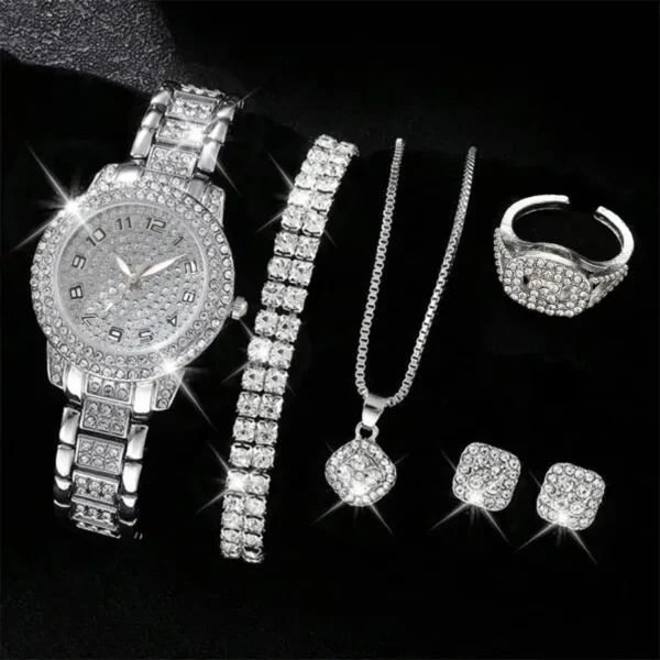 ⁦6PCS femmes montre de luxe élégant alliage montre-bracelet en cristal pour dames cadeau montre à Quartz⁩ - الصورة ⁦2⁩