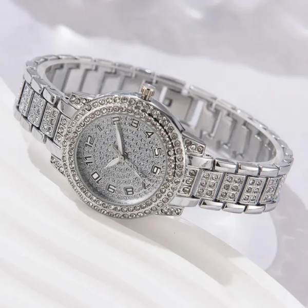 ⁦6PCS femmes montre de luxe élégant alliage montre-bracelet en cristal pour dames cadeau montre à Quartz⁩ - الصورة ⁦6⁩