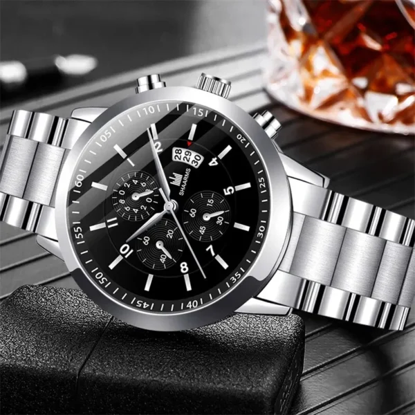 ⁦Montres en acier inoxydable pour hommes, montre-bracelet à quartz de luxe, horloge calendrier, montre d'affaires décontractée, ensemble de bracelets, Reloj zones bre, mode⁩ - الصورة ⁦4⁩