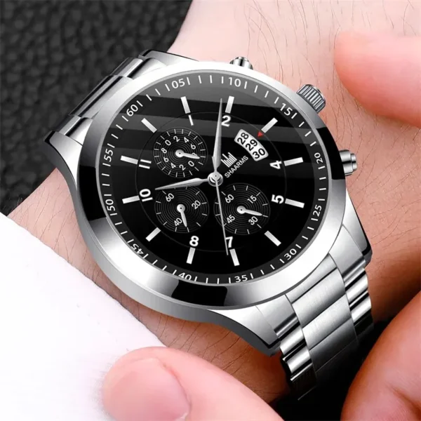 ⁦Montres en acier inoxydable pour hommes, montre-bracelet à quartz de luxe, horloge calendrier, montre d'affaires décontractée, ensemble de bracelets, Reloj zones bre, mode⁩ - الصورة ⁦3⁩