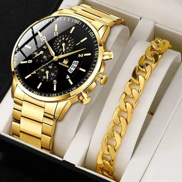 ⁦Montres en acier inoxydable pour hommes, montre-bracelet à quartz de luxe, horloge calendrier, montre d'affaires décontractée, ensemble de bracelets, Reloj zones bre, mode⁩ - الصورة ⁦6⁩